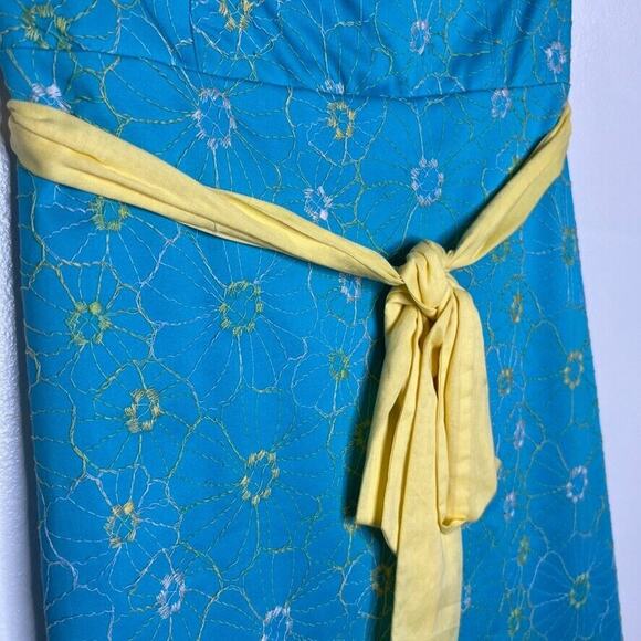 Ruth Women's Strapless Floral Embroidered Dress Size 2 Blue Yellow Bow Accent - Picture 4 of 11